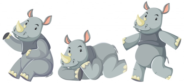 Set of rhinoceros cartoon character | Free Vector