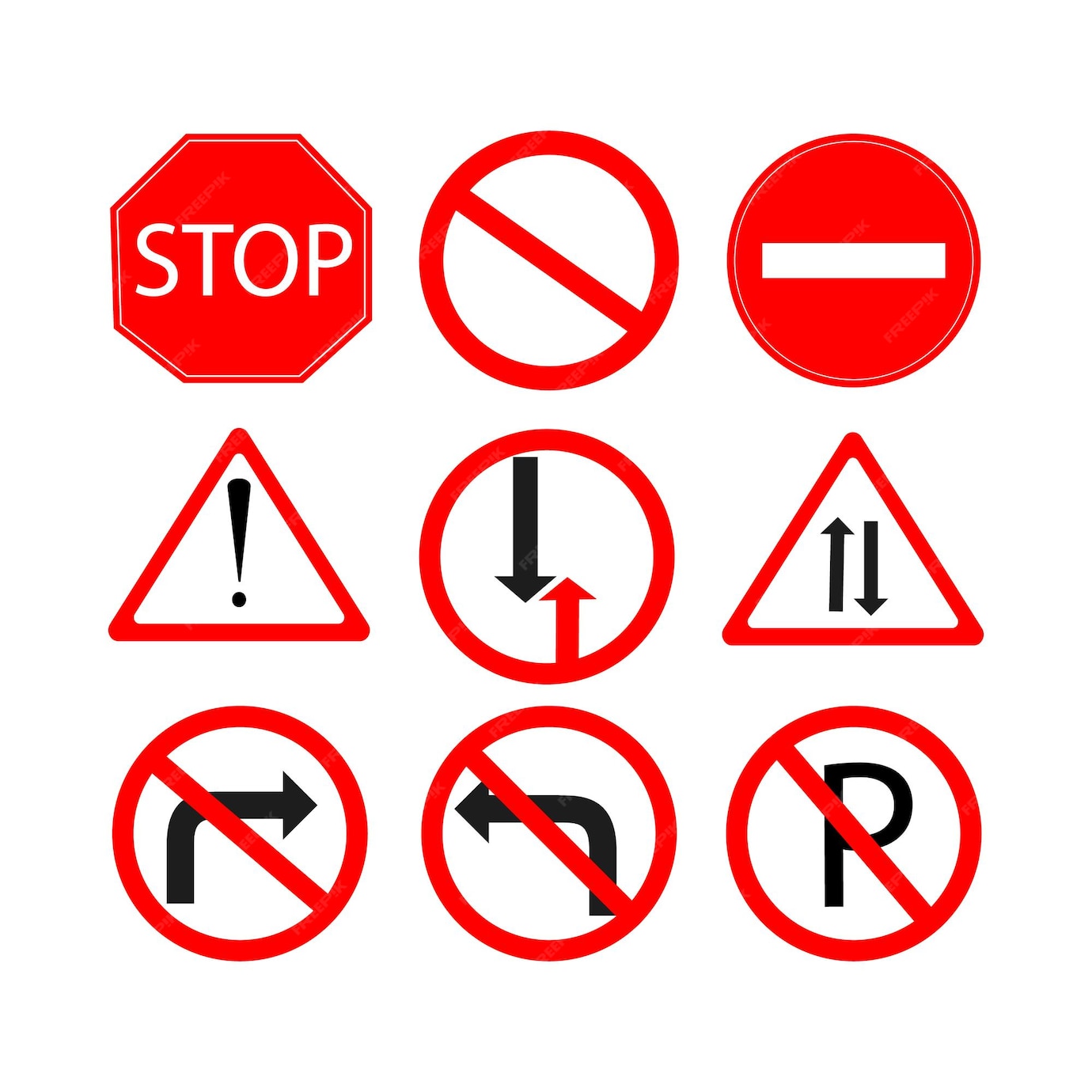 Premium Vector | Set of road signs, red colour, vector image.