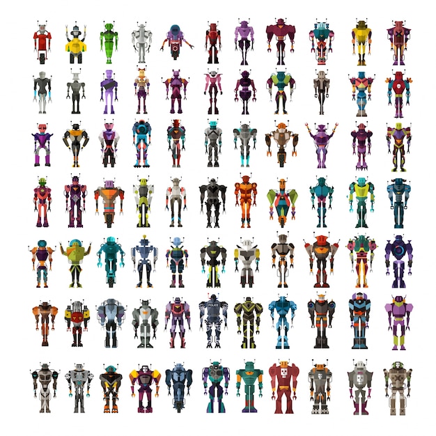 Premium Vector | Vector Set Of Robot Mascots With Four Different Poses