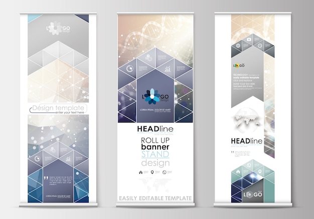 Set of roll up banner stands Premium Vector
