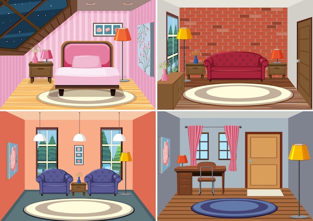 A set of room interior background | Premium Vector