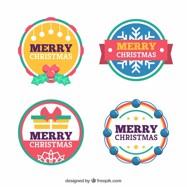 Free Vector | Set of round labels of a merry christmas