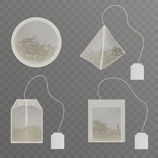 Download Free Vector Set Round Rectangle Square Pyramid Shaped Tea Bags