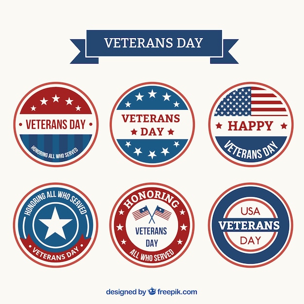 Free Vector | Set of round stickers for veterans day