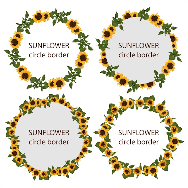 Download Set of rustic sunflower circle border | Premium Vector