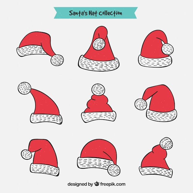 Download Set of santa claus hats | Free Vector