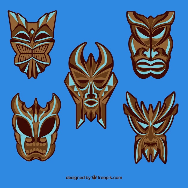 Free Vector | Set of scary tribal tiki masks