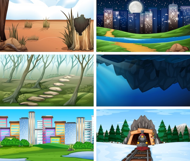 Free Vector Set Of Scenes In Nature Setting