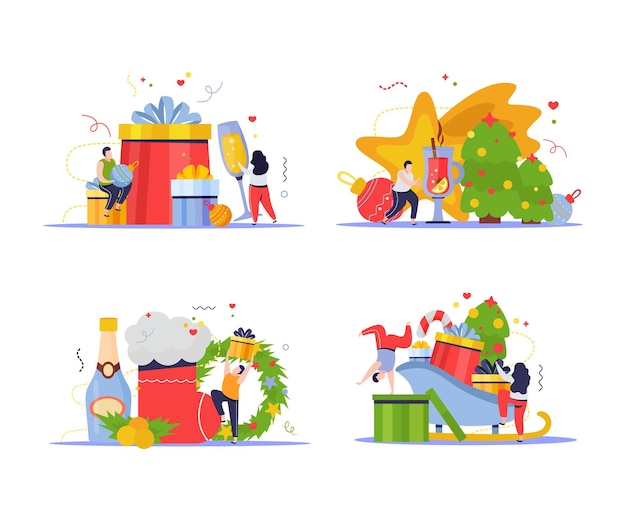 Free Vector | Set of scenes with people with christmas elements