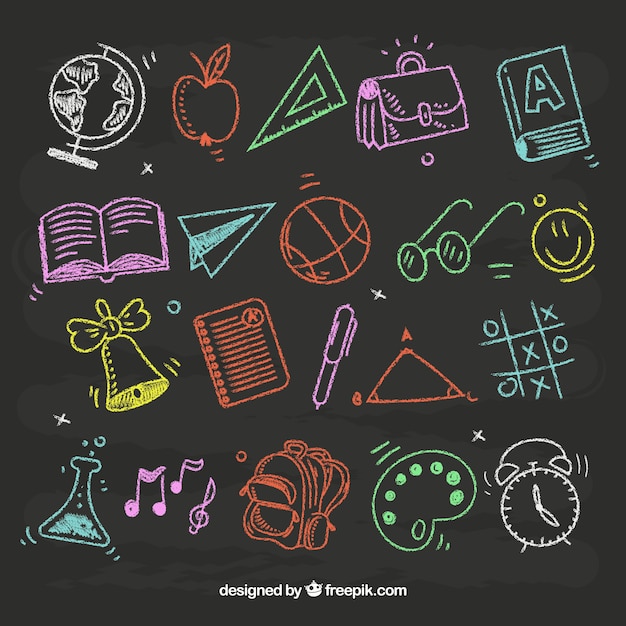 Download Set of school elements in blackboard style | Free Vector