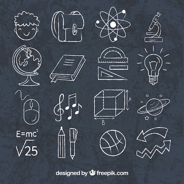 Download Set of school elements in chalkboard style Vector | Free ...