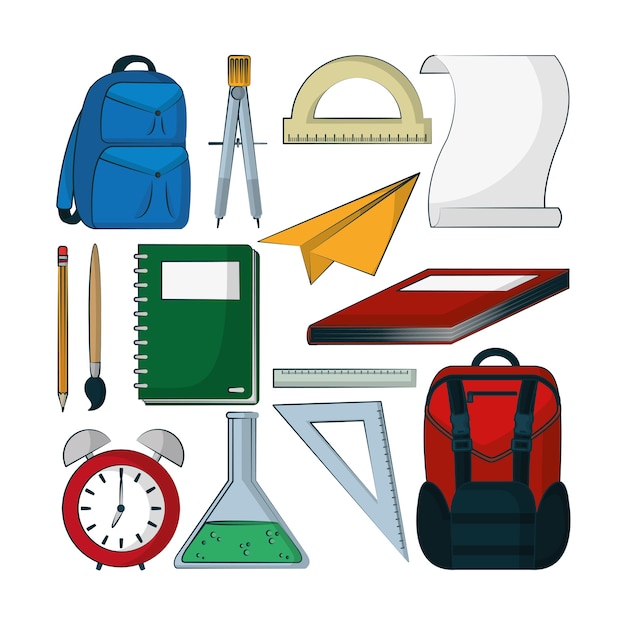 Premium Vector | Set Of School Supplies Collection Vector Illustration ...