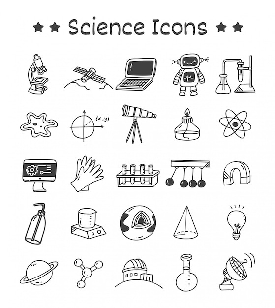 Premium Vector | Set Of Science Icons In Doodle Style