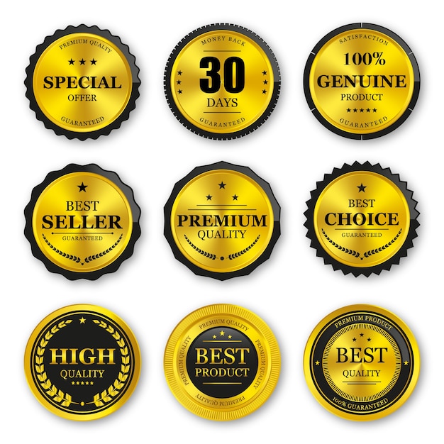 Premium Vector | Set of seal gold badges and labels premium quality