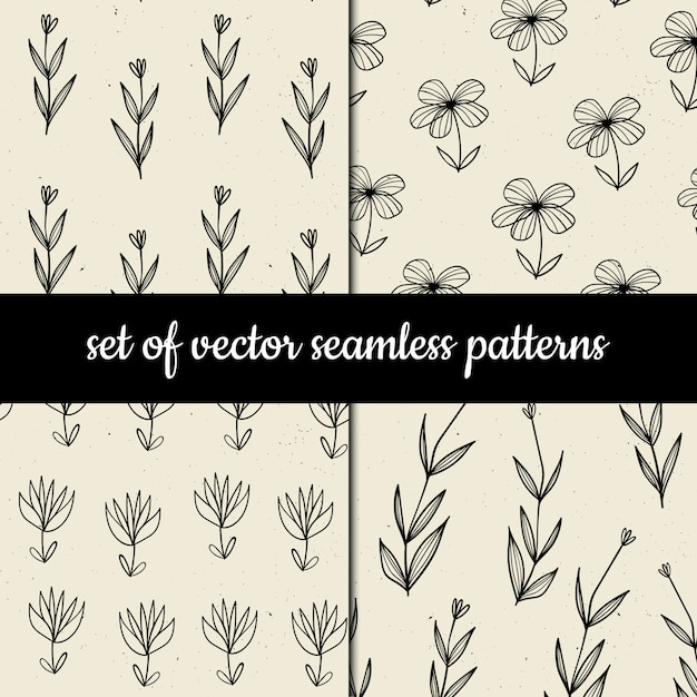 Set of seamless patterns. herbs and plants Premium Vector