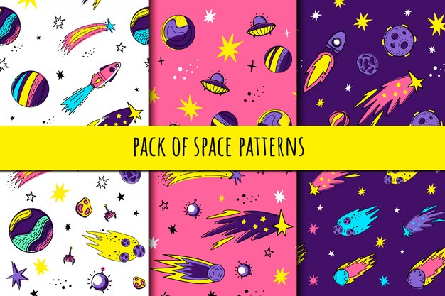 Set of seamless space patterns Premium Vector