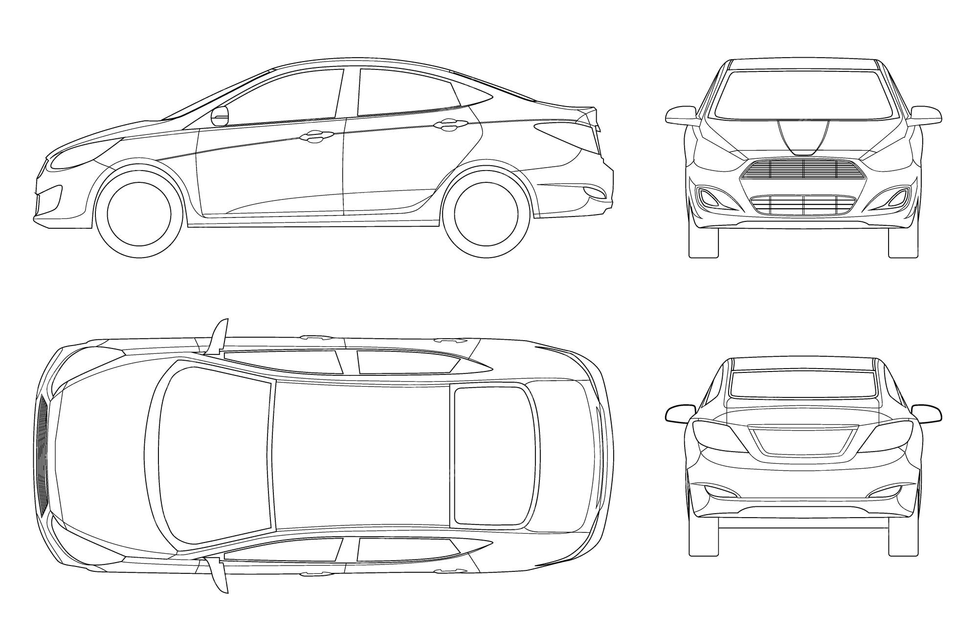 Premium Vector | Set of sedan cars in outline. compact hybrid vehicle