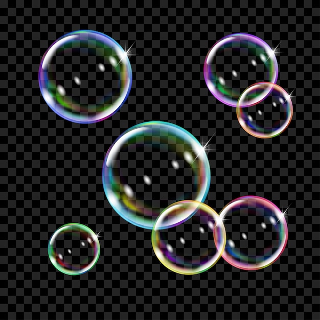 Premium Vector | Set of several translucent colored soap bubbles template