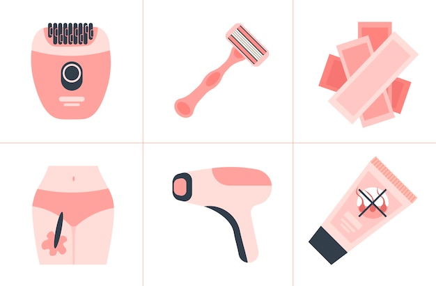  Set shaving razor lazer epilator wax strips depilatory sugar paste hair removal methods concept epi