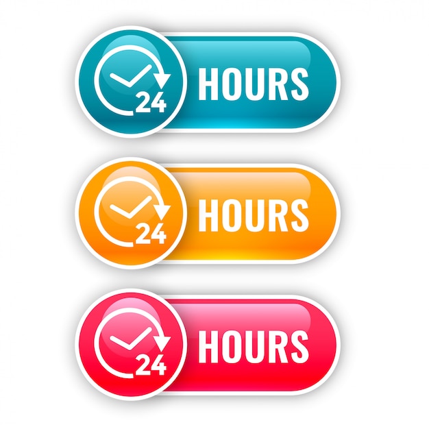 Set of shiny buttons for 24 hours time Free Vector