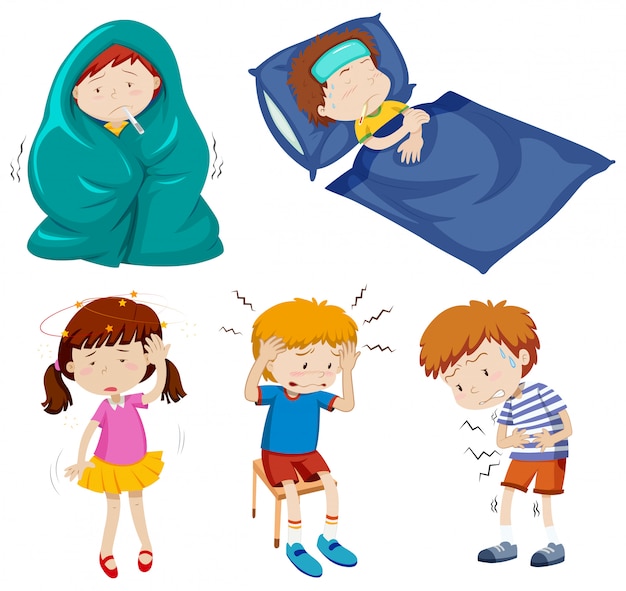 A set of sick kids | Premium Vector