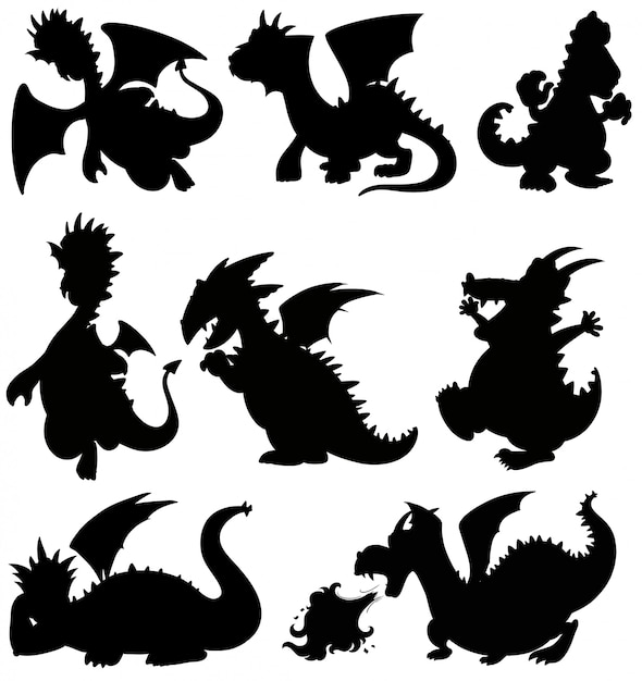 Download Set silhouette dragon on white background | Free Vector