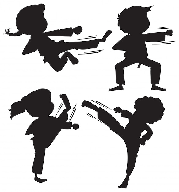 Download Set of silhouette karate kids Vector | Free Download