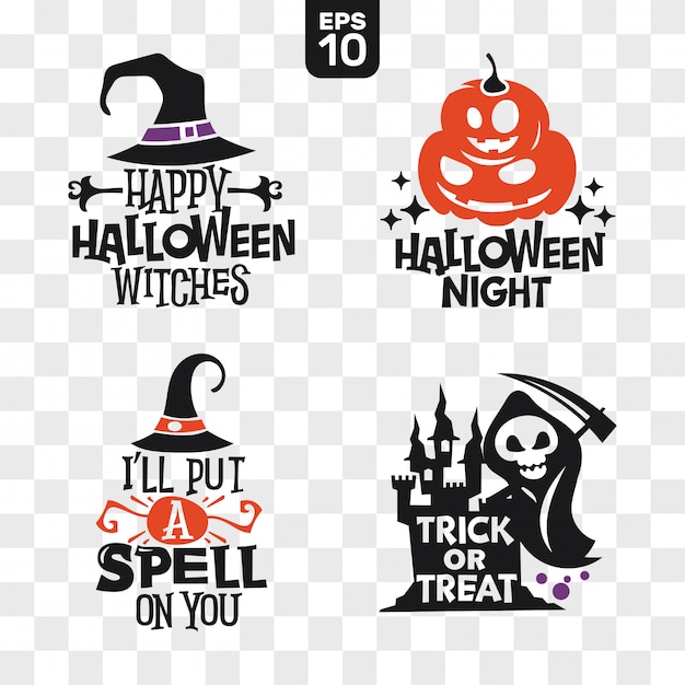 Set Of Silhouettes Halloween Icons With Quote For Party Decoration