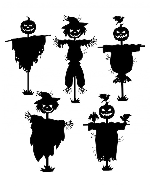 Premium Vector Set of silhouettes of scarecrows. collection of black