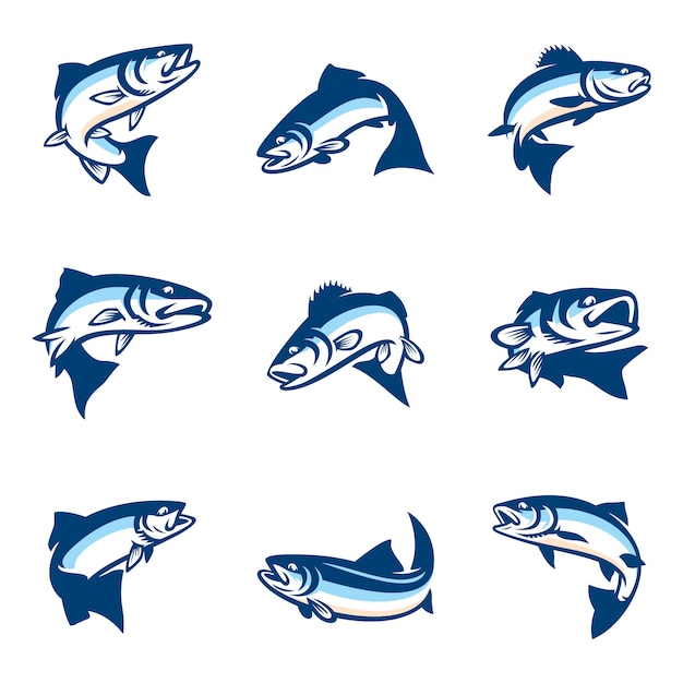 Download Set of simple fish logo template | Premium Vector