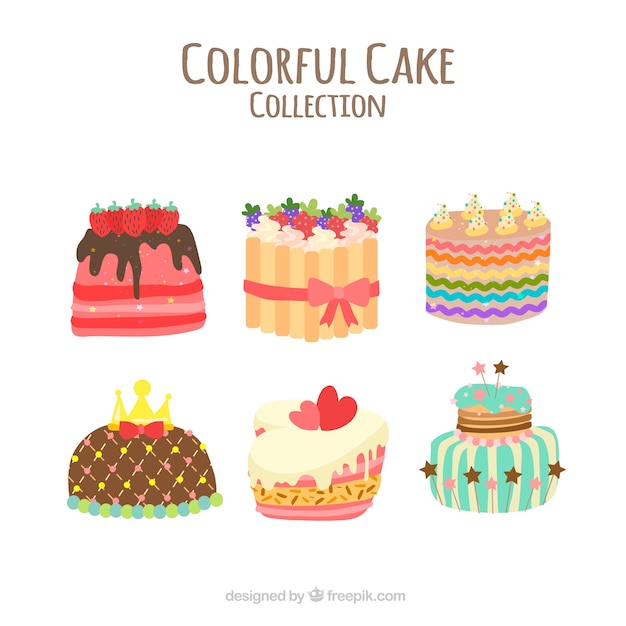 Free Vector | Set of six birthday cakes