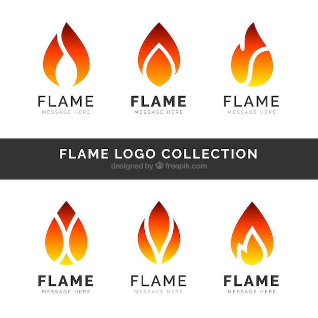 Set of six flame logos in flat design | Free Vector