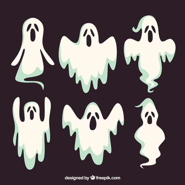 Set Of Six Halloween Ghosts Free Vector