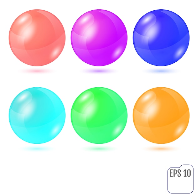 Set of six multicolored realistic colored spheres Premium Vector