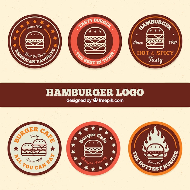 Download Free Download Free Set Of Six Round Burger Logos In Flat Design Vector Use our free logo maker to create a logo and build your brand. Put your logo on business cards, promotional products, or your website for brand visibility.