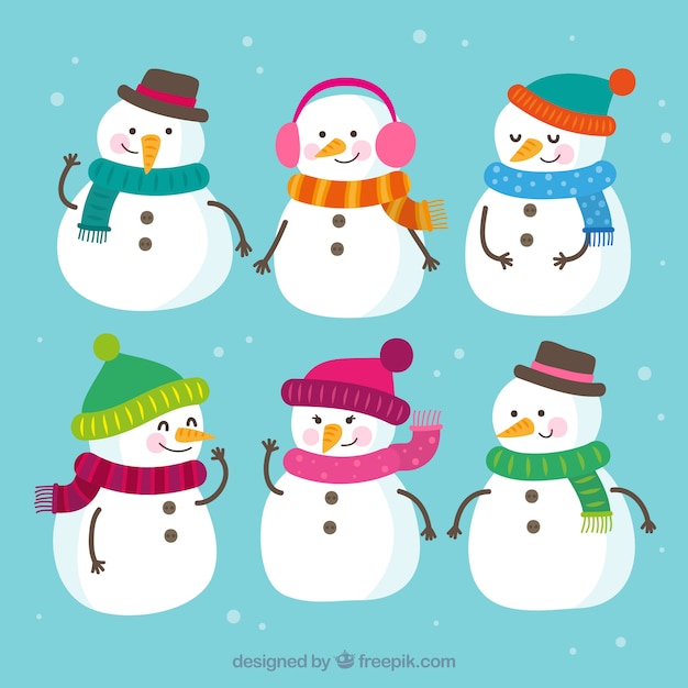 Set of six snowmen Vector | Free Download