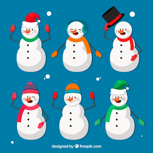 Free Vector | Set of six snowmen