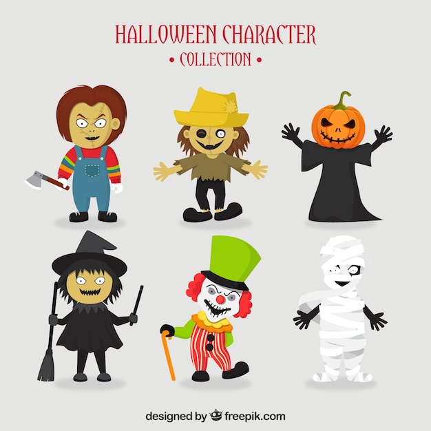 Download Free Vector | Set of six typical halloween characters