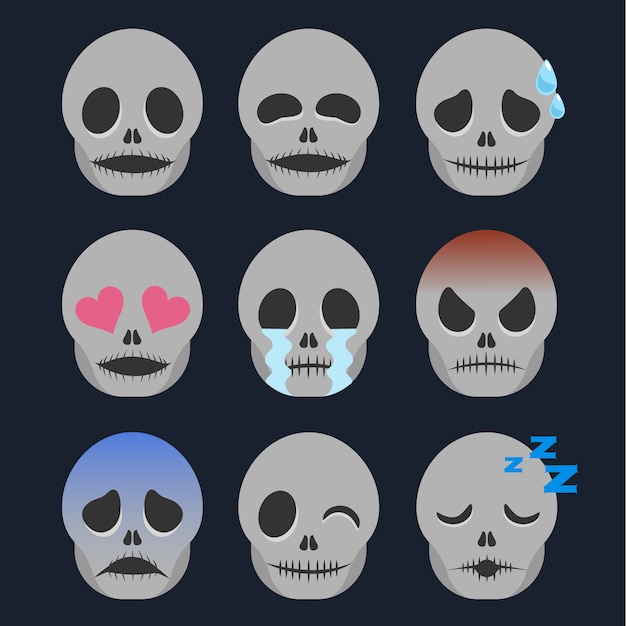 Premium Vector | Set of skeleton emoticon sticker isolated