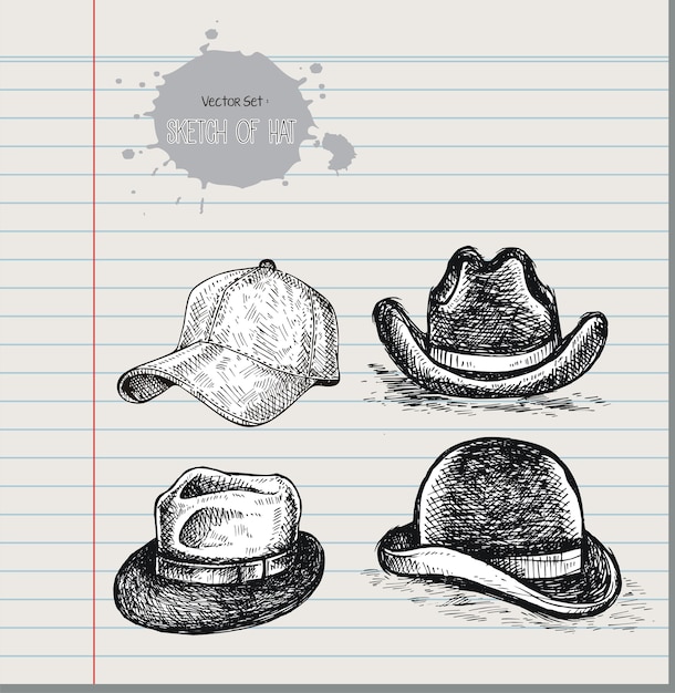 Premium Vector Set Of Sketch Hats On Paper