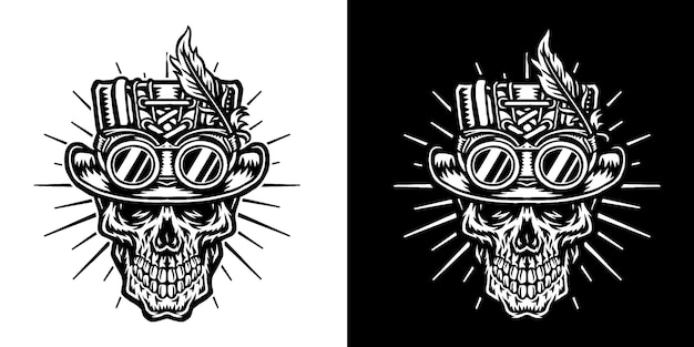 Premium Vector | Set of skull wearing a steampunk hat, isolated on dark ...