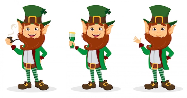 Premium Vector | Set of smiling cartoon character leprechaun