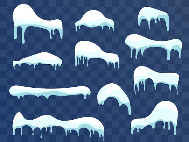 Premium Vector | Set of snow caps or snowdrifts. snowfall and snowflake