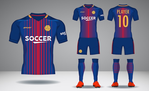 Set of soccer kit, sport t-shirt design. Premium Vector