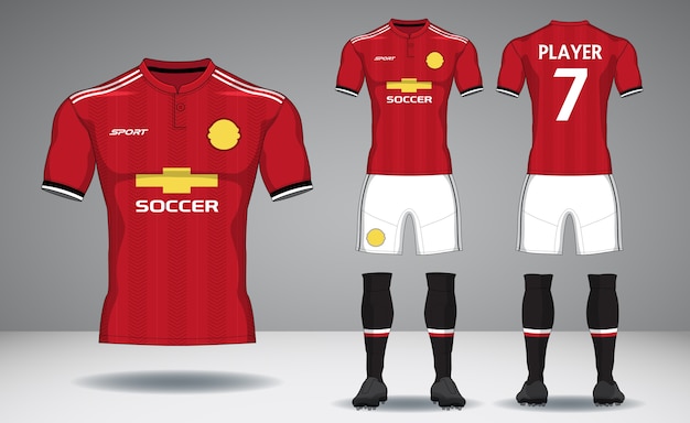 Set of soccer kit, sport t-shirt design. Premium Vector