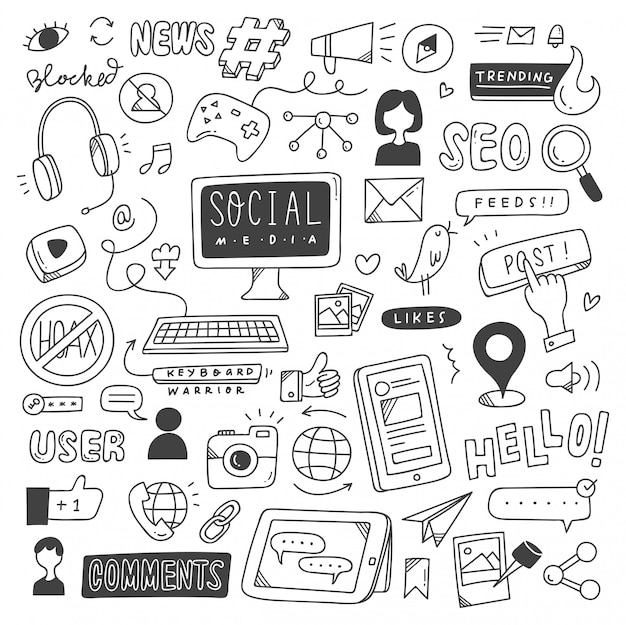 Set of social media doodles | Premium Vector