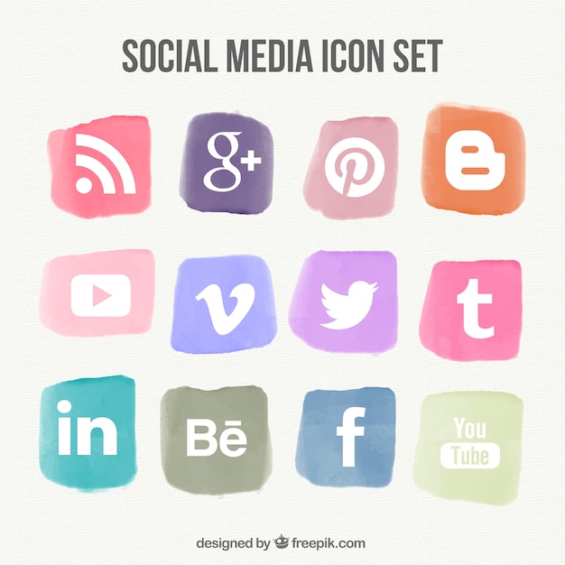 Set Of Social Media Watercolor Icons Premium Vector