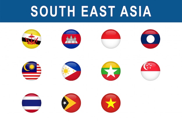 Premium Vector Set Of South East Asian Countries Round Flags 