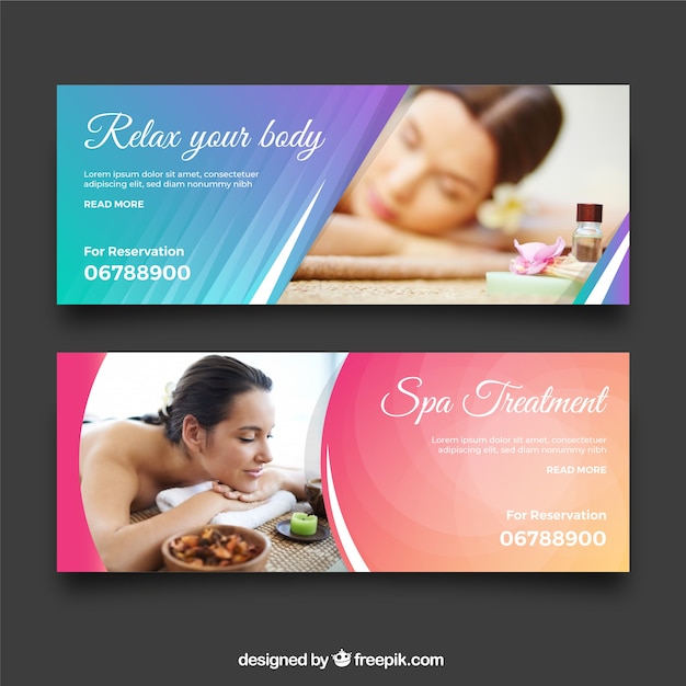 Free Vector | Set of spa center banners with woman relaxed