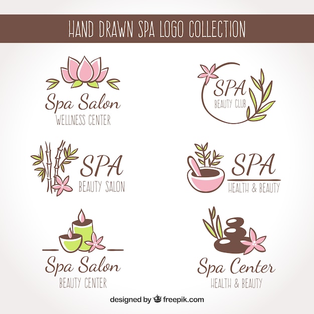 Set Of Spa Center Logos In Flat Style Free Vector